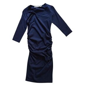Michael Stars Ruched‎ Waist Midi Navy Blue Dress - Small